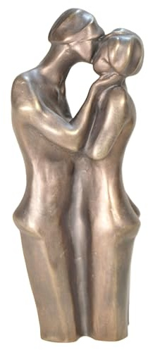 Scultura stilo moderno, giovane coppia innamorata, figura in bronzo sintético