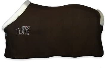 Horses, Coperta per Cavallo in Pile Fluffie DK, Morbida e Comoda, con Inserti in Pelo sul Collo e sopra la Coda (135 cm, Marrone Scuro)