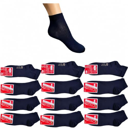 Calze College 12 Paia Calzini Uomo Corti Sneakers in Cotone Estivi, Filo Di Scozia Elasticizzato, Calze Uomo Corte alla Caviglia Uomo Donna, Traspiranti e Antisudore, Made in Italy (Blu, 39-42)