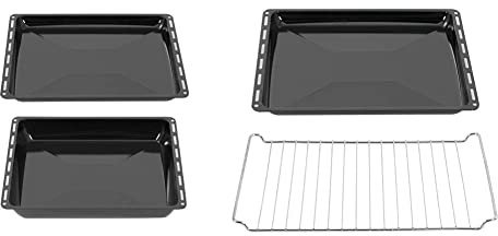 ICQN Backblech 422 x 370 x 30 und 45mm, Emailliert Fettpfanne für Backofen und Herd & 445 x 375 x 35 mm Gitter Backblech Set, Passend für Whirlpool, Ignis, Bauknecht, Indesit, Grillrost 44,5x34 cm