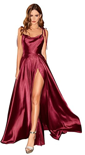 Babyonline D.R.E.S.S. Abendkleid, lang, große Größe, Schlitz, sexy, rückenfrei, schick, elegant, Galakleid, bordeaux, 34
