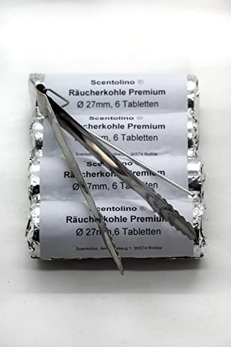 Scentolino Räucherkohle Holzkohletabletten Premium 4 Rollen Ø 27mm mit praktischer Kohlezange