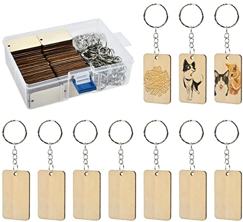 DODUOS 100 Discos de Madera de 5 x 3 cm con Agujero y Llaveros de Madera para Pintar, Colgantes para Manualidades, Decoración Navideña