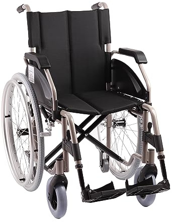 SPES - sedia a rotelle pieghevole a doppia crociera in alluminio, leggera, ruote e braccioli estraibili, pedane appoggiapiedi regolabili - portata 130kg (46 cm)