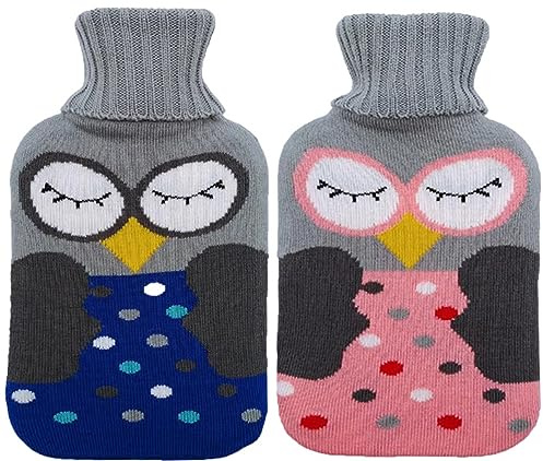 2 Piezas Bolsa de Agua Caliente, 1L Botella de Agua Caliente con Funda de Punto Extraíble Goma Agua Caliente Bolsa Bolsa de agua caliente extraíble y lavable para Noches Frías de Invierno