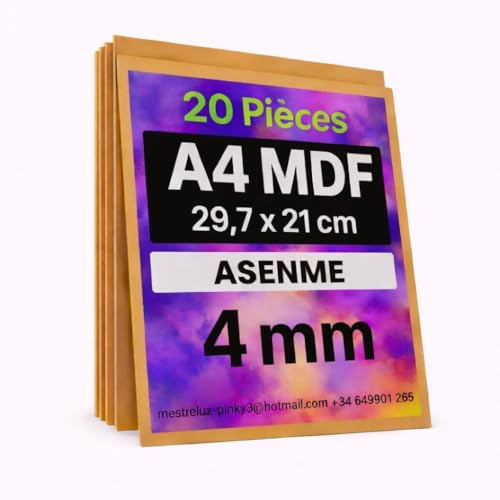 ASENME MDF Legni per dipingere, tavola di legno per disegnare, incisione laser, formato A4, 29,7x21x4mm – 20 unità (29.7cm*21cm(A4) 20 unità)