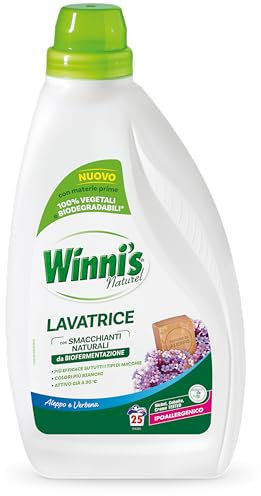 Winni's - Detersivo Lavatrice Ipoallergenico, 25 Lavaggi, con Smacchianti Naturali da Biofermentazione, Fragranza Aleppo e Verbena, Con Materie Prime Vegetali, 1125 ml