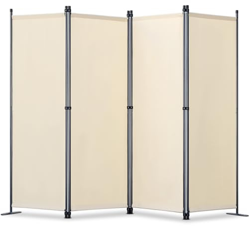 YIUHART 224 x 165 cm Biombo de 4 piezas, separador de espacios plegable independiente, panel de separación plegable para mayor privacidad y flexibilidad, color beige