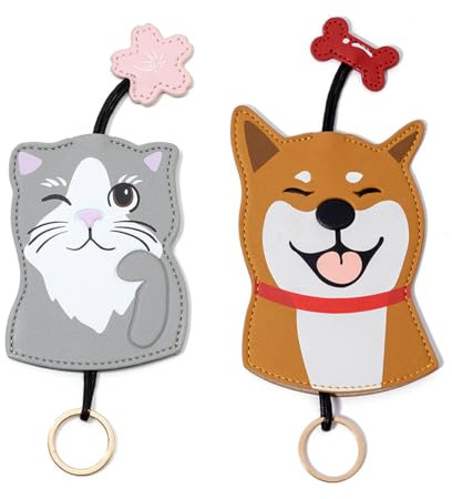 DONGKER Portachiavi per Auto,2 Pezzi Sacchetto per Chiavi a Forma di Cane e Gatto in Pelle PU Custodia per Chiave per Donna Uomo