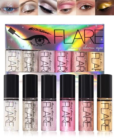 Eyeliner Liquide Paillettes 6 Couleurs, Crayon Yeux Waterproof Makeup Set, Crayons Fards à Paupières scintillant à séchage Rapide, Ombre a Paupiere Fumée, Brillant Eye Liner Set Maquillage Femme-Set A