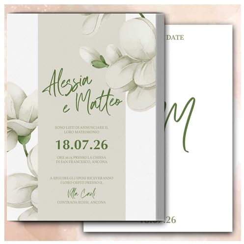 Partecipazioni Matrimonio Personalizzate 8pz Stampa inclusa - Inviti Matrimonio Personalizzabili in Carta Martellata Alta Qualità 200gr - 16x11,5cm - Essential WI-3 EchoPrint