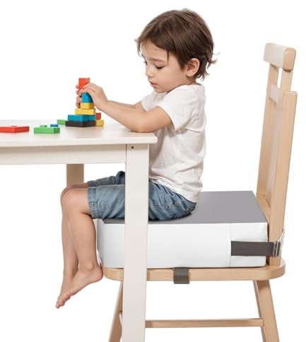 Kinder Sitzkissen Sitzerhöhung Stuhl, Stuhlerhöhung Kinder Boostersitz mit 2 Sicherheitsschnalle Gurte, Kleinkind Sitzerhöhung für Esszimmerstuhl, Tragbares Boostersitze Sitzkissen für Zuhause