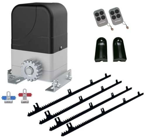 MATISMO AMC400 - Motor para puerta corredera de hasta 400 kg, con 2 mandos a distancia, fotocelulas y 4 cremalleras de 1m. (4 m cremalleras nylon y 1 fotocelulas infrarrojas)