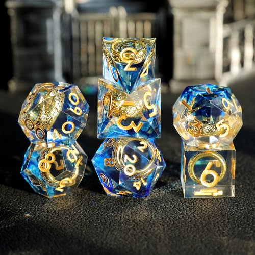 D&D-tärningsset, 7 delar, kvicksandharts, särskilda DND-speltärningar med vassa kanter, polyedriska tärningar för Dungeons and Dragons, Pathfinder, RPG, DND, MTG, med presentask