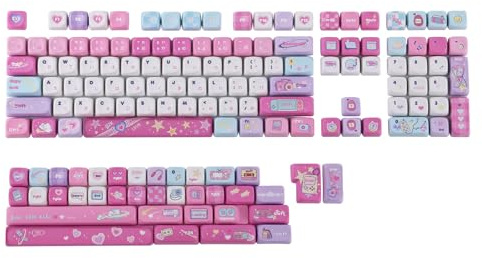 KiiBoom X Elyxirine Digital Dreams: Pastel Y2K Keycap Set, 144 Keys PBT Keycaps for Mechanical Keyboard, Compatible with ANSI/ISO, 60%, 65%, 75%, TKL, Full-Sized Layout (MOA Profile)