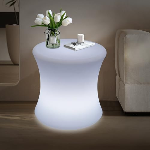 OLKKEFT Sgabello a LED a forma di tamburo, 16 colori, luce notturna, sedie cubiche multifunzionali con telecomando e USB, per comodino, camera da letto, soggiorno