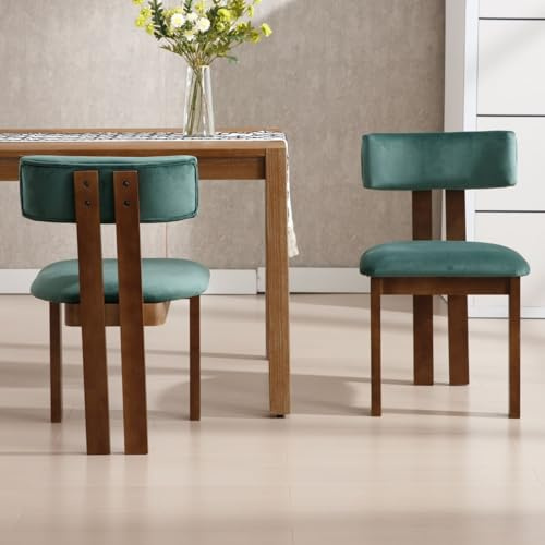 chairus Chaise Bois de Salle à Manger Lot de 2, Chaises de Cuisine sans Accoudoirs, Chaise Rembourrée en Velours pour Salon, Salle de Séjour, Vert-2