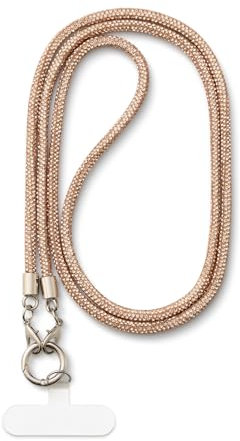 AOKSUNOVA Cadena para teléfono móvil con purpurina larga, cordón de estrás, cadena universal para teléfono móvil, con purpurina, champán, dorado