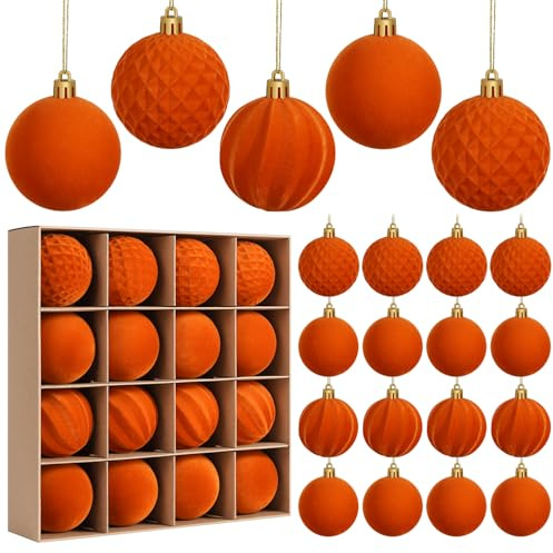 Miaikoe Juego de 16 Bolas de Navidad de Terciopelo Colgantes, Juego de Adornos de Bolas de Navidad de Plástico Flocado Irrompibles con Lazos Prehechos, Decoraciones Navideñas para Festivales y Fiestas