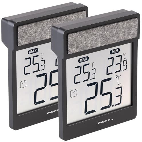 PEARL Außentemperatur Anzeige: 2er-Set digitale Fensterthermometer zeigt Außen-,Höchst- & Tiefstwerte (Thermometer für Balkonfenster, Thermometer außen Min Max, Wetter)