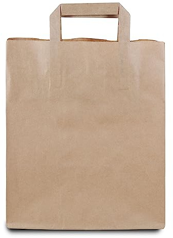 Commerline Papiertüten 500 Stück, Braun, 26+20x28 cm | Kraftpapier Tüten Klein Mit Henkel | Tragetasche Groß Papiertragetaschen Papiertüte Papiertaschen