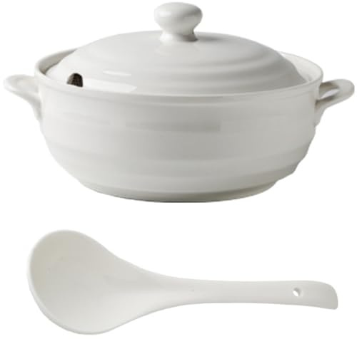 Keramisk gryta, Små kopparkastruller vit soppterrin porslin serverings med lock runda(Ceramic Cover,1.2L/1.1Quarts)
