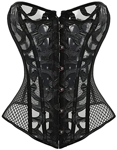EverLove Corset Satin Overbust Lace up Busiter Shapewear Outfit Black X-Large