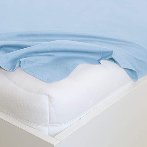 TRAUMSCHLAF Edel-Linon Bettlaken – glattes & strapazierfähiges Baumwoll-Haustuch in Renforcé-Qualität – atmungsaktiv, hautsympathisch & pflegeleicht – Bettlaken ohne Spannrand – 150x250 cm, aqua