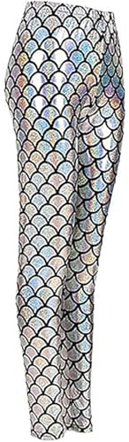 REAL LIFE FASHION LTD Ladies Mermaid Fish Scale Shiny Leggings Girls Stretchy Lightweight Slim Fit Tights Pants Casual Party Disco Dance Fancy Wear Mermaid Legging Plus Size UK 8-22 Silver