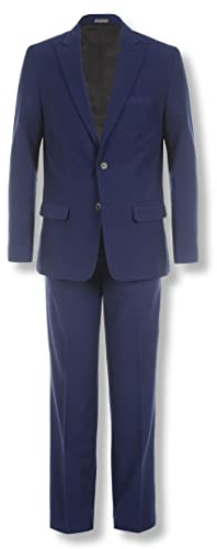 Calvin Klein Boys' 2-piece Formal Suit Set, Includes Single Breasted Jacket & Straight Leg Dress Pants With Belt Loops & Functional Pockets, Infinity Blue, 12