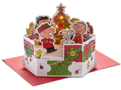 Hallmark Paper Wonder Peanuts Displayable Pop Up Christmas Card with Light and Sound (Charlie Brown Christmas Tree, Plays Christmastime is Here)