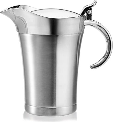 Peohud Thermo Sauciere Edelstahl, 750 ml, Doppelwandig Soßenkanne mit Klappdeckel, Thermo-Sauciere mit Deckel Soßenwärmer für Zuhause und Küche