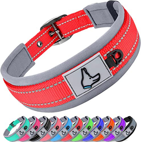 Joytale Halsband Hund, Weich Hundehalsband Gepolstert Neopren Hunde Halsband für Mittelgroße Hunde, Nylon Reflektierend Breit Halsbänder, Rot