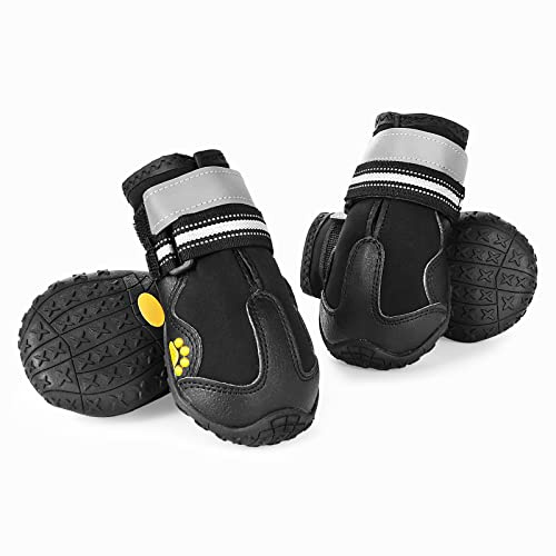 Faankiton 4 Pièces Chaussures de Chien Bottes Chien, Chaussure Chien Imperméables avec Sangles Réfléchissantes et Semelle Antidérapante pour Moyen Grand Chien (4#)