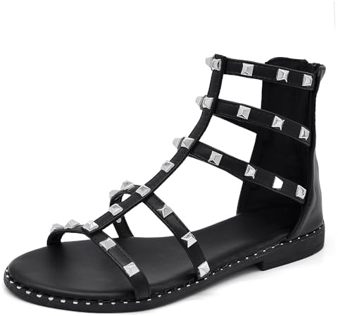 IF Fashion Scarpe Sandali Gladiatore Stivali Estivi da Donna Con Borchie Pelle Sintetica C103 nero N.40