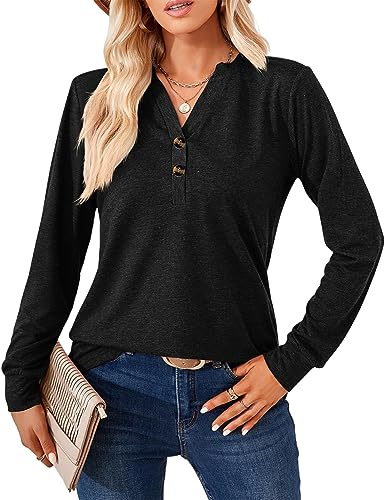 Heersan Chemisier Blouse Femme Manches Longues Chemise Classique Boutonnée Shirt Top Élégant Haut Casual Col en V pour Blouses