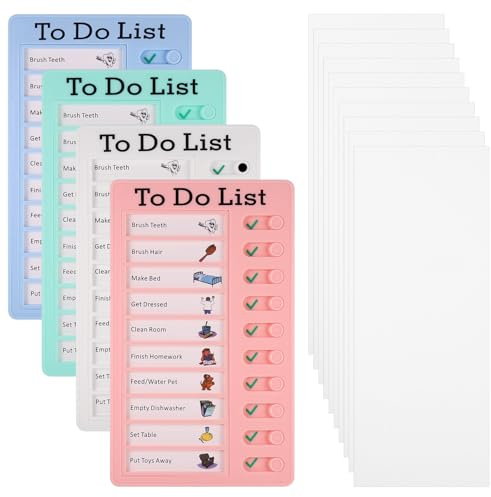 JIANTA 4 Pièces Tableaux de Tâches à Faire pour Enfants, Liste de Choses à Faire avec 10 Feuilles de Papier Vierge, Chore Chart Tableau Memo Checklist, To Do List pour Enfants