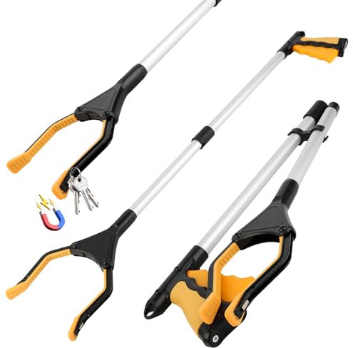 RISVOWO 32 Aluminium Müllzange, Faltbare Greifer Greifzange, 81CM Lang Greifzange mit Magnet, Langer Müllgreifer, rutschfest Gummi Greifer, Müllgreifer für die Müllabfuhr, Abfallsammlung