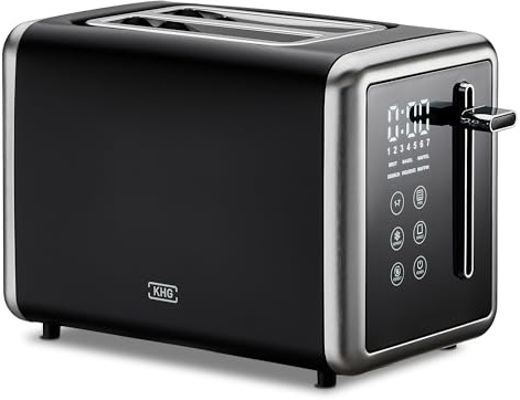 KHG - Toaster 2 Scheiben Edelstahl Touchpanel 850 W - Brötchenaufsatz, 7 Bräunungsstufen, 6 Programme, Restzeit-Timer, Krümelschublade - Schwarz