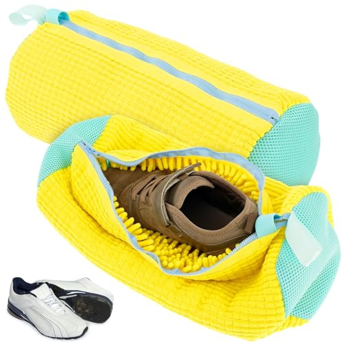BOBASH 2 pezzi Sacchetti per Scarpe Lavanderia Sacchetto Lavatrice Scarpe Borse per Bucato con Cerniera Riutilizzabile Borsa per Lavatrice Sacchetto per Lavaggio (giallo)