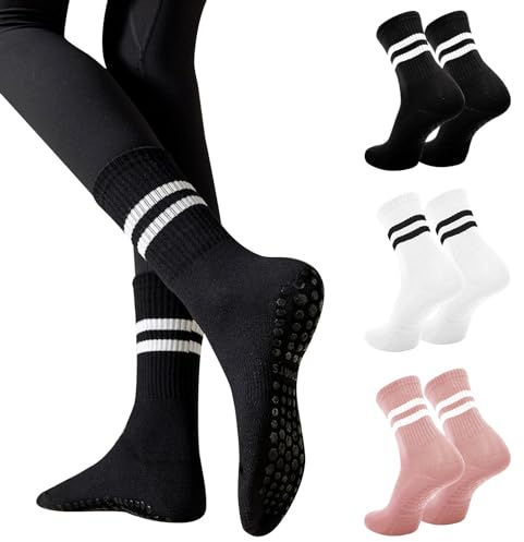 Risipu - Calcetines antideslizantes para mujer, 3 pares para pilates, ballet, danza, trampolín, Talla única