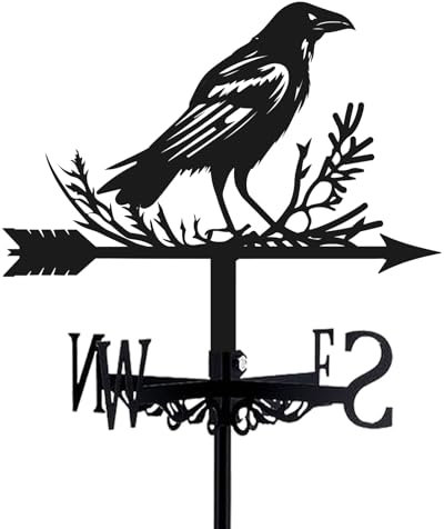 beinkmake Crow Weathervane Metal Wind Vane Weathercock Garden Decoration Wind Direction Indicator Stake Roof Mount Ornament for Farmhouse Yard Outdoor