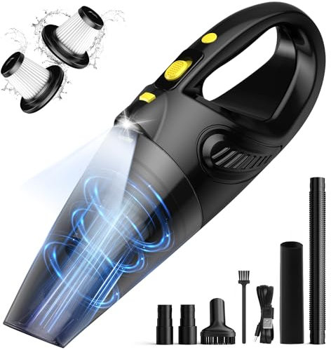 Uythumidid Handstaubsauger Akku Kabellos, Auto Autostaubsauger, HS6 Mini Tragbarer Staubsauger mit 3 Waschbar HEPA Filtern, Starke Absaugung, LED-Lichter für Haus/Büro/Haustier/Auto/Sofa/Teppiche