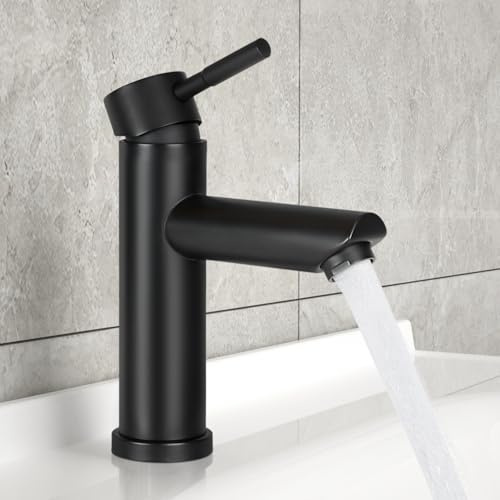 Laittiin Bad Wasserhahn Schwarz Waschtischarmatur - Modern Edelstahl Waschbeckenarmatur Mischbatterie Waschbecken Warm und Kaltwasserhahn Einhebelmischer Hochdruck Armatur Für Spülbecken Badezimmer