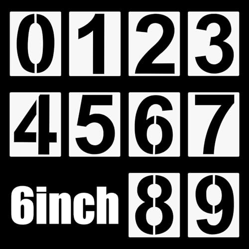 6 Inch Large Number Stencils 0-9 Plastic Number Stencils Set - Reusable Digital Templates for Address Painting Parking Lot House Numbers & Wall Art Templates (10PCS)