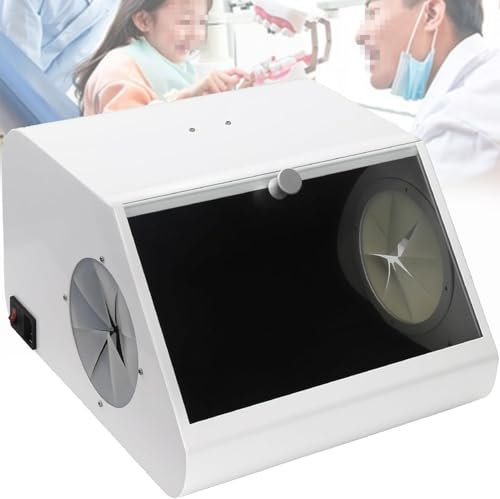 Cabina de granallado modular, caja de polvo para laboratorio dental con extracción de aire y filtro, con fuente de luz LED y deflector de vidrio templado, reduce los daños causados por el polvo a lo