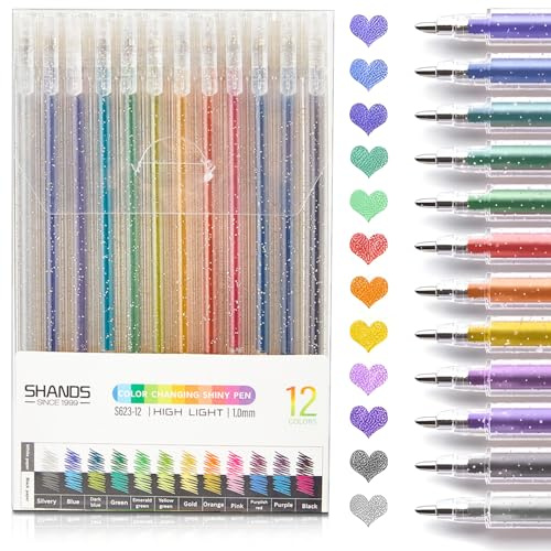 MOTIBACK Glitter gelpennor 12 stycken – lysande glitterpennor set med 18 färger, flytande glitterkulspetspenna för barn, flickor och kreativa, perfekt för teckning, bullet journal och dekoration