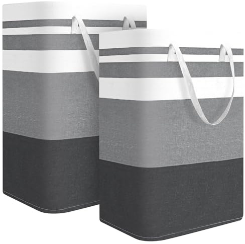 JCGJC 2Pack Large Laundry Baskets,Freestanding Waterproof Clothes Hamper with Easy Carry Handles Collapsible Clothes Hamper in Laundry Room,College Dorm,Bathroom,Bedroom(Grey,75Lx2)