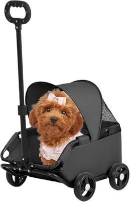 Carrito Para Gatos | Carrito Plegable Para Perros Pequeños y Gatos | Transportín Ventilado Exterior 7 Kg | Uso en Centro Comercial Parque Playa Paseos Viajes y Visitas al Veterinario