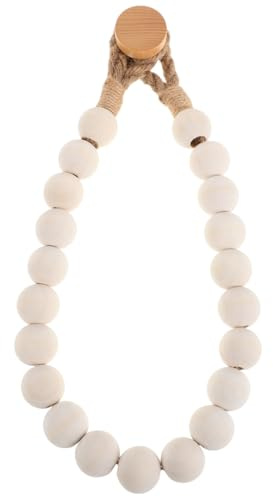 ABOOFAN Porte Papier Toilette Mural en Corde Chanvre avec Perles en Bois 23.62In Support Multifonctionnel Suspendu pour Serviette Cuisine Salle De Bain Style Rustique sans Perçage